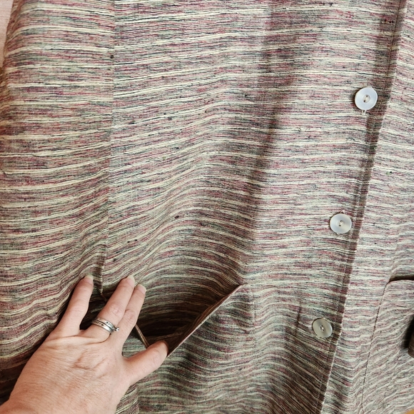 JM Collection Silk Blend Slub‎ Knit Striped Button Up Jacket Blazer Shacket Sz L - Picture 3 of 9